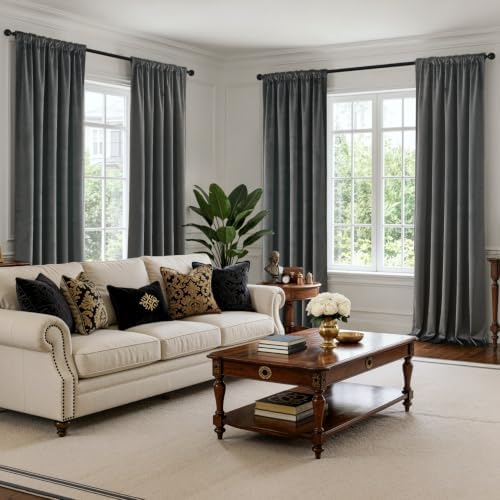 MIULEE Charcoal Grey Velvet Curtains 4 Panels Set Back Tab 40"x108"