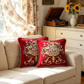 Set of 2 Red Christmas Vintage Embroidered Throw Pillows Covers