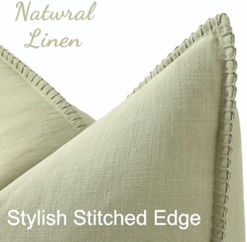 decorUhome Linen Neutral Sage Green Throw Pillow Covers 20X20 Set of 2