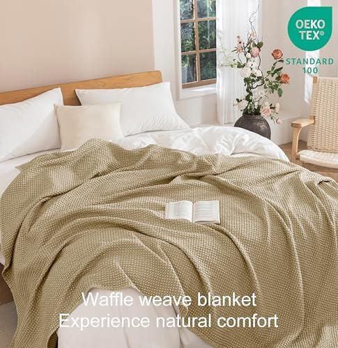 Talasily 100% Cotton Waffle Blanket Queen Size,Stone Washed Bed