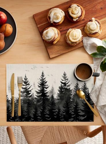 Placemats Set of 8, Mist Forest Woven Placemat, Linen Place Mats for