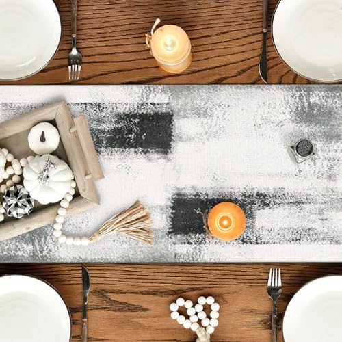 OYIMUA Grey and White Abstract Modern Table Runner, Art Rustic Kitchen
