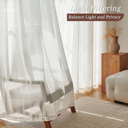 Extra Long Pinch Pleated Natural Cream Ivory Linen Curtains 120 Inches