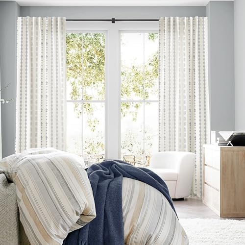 Sheer Linen Boho Patterned Curtains 50x63 Inches Long for Living Room