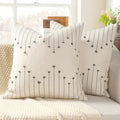 YCOLL Boho Outdoor Throw Pillow Covers 18x18 Set of 2 Neutral Woven