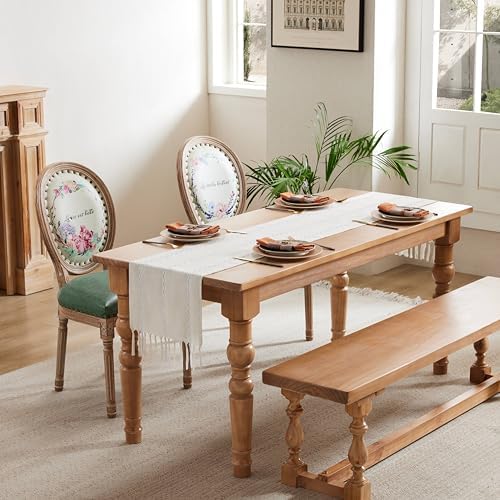 Braided Farmhouse Table Runner, Braided Beige 13x36 Inch, Cotton Linen