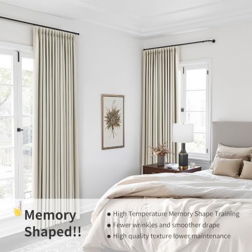 Joywell 100% Blackout Linen Pinch Pleat Curtains 120 Inch Long Light