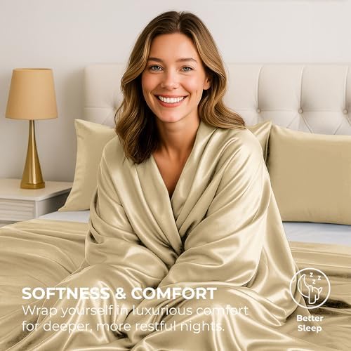 Satin Sheets Full [4-Piece, Ivory] Hotel Luxury Silky Bed Sheets