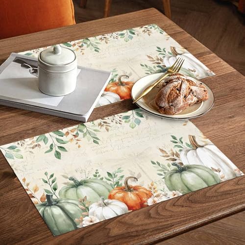 Placemats Set of 8, Sage Green Pumpkin Woven Placemat, Linen Place