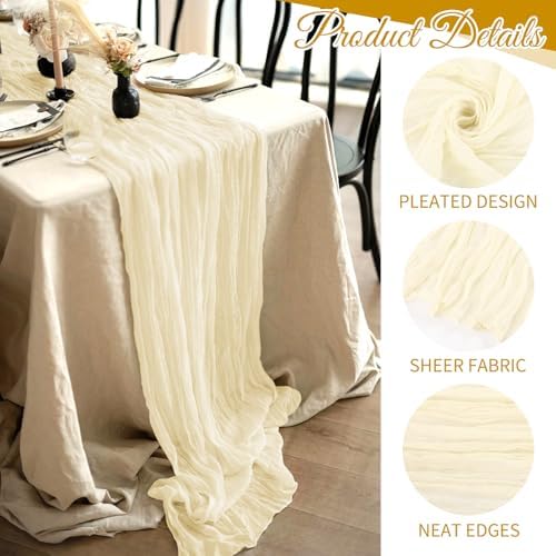 3 Pack Ivory Table Runner 17x108 Inch Cheesecloth Table Runner Boho