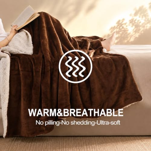 Thick Warm Light Grey Sherpa Blanket, 60"x80", Super Soft Fuzzy