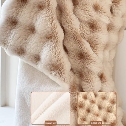 Ultra-Soft Fuzzy Faux Fur Throw Blanket,Camel & Ivory,60x80 in