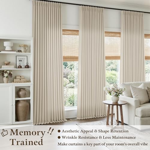 TWODRAPES Oatmeal Pinch Pleated Linen Curtains 84 Inch Length 2 Panels