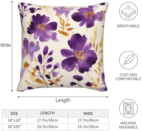 Watercolor Flower Throw Pillow Covers Violet Gold Flower Pillow Cover