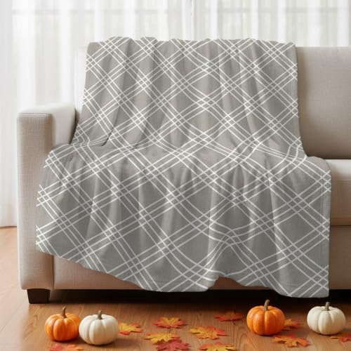 Flannel Fleece Blanket 60" x 80", Grey Tartan Microfiber Cozy Soft