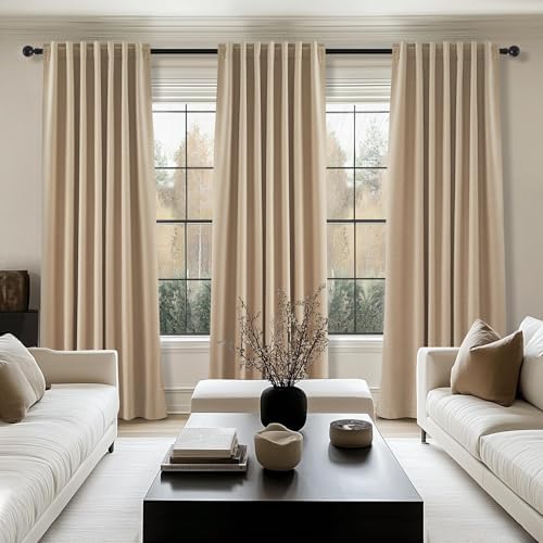 Topfinel Blackout Linen Blend Curtains 96 Inches Long 2 Panels,Black