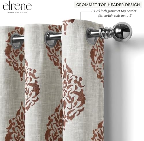 Threadmade Navara Medallion Room Darkening Window Curtain, Cinnamon