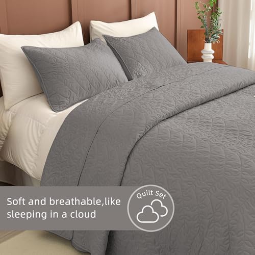 Lady Ann Gray Oversized King Bedspread 128x120, 3Pcs Extra Large