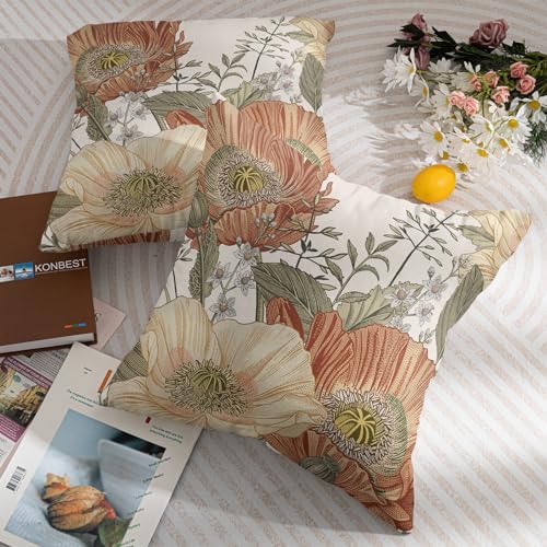 KSLIDS Vintage Floral Decorative Throw Pillow Covers 18x18 Inch Brown
