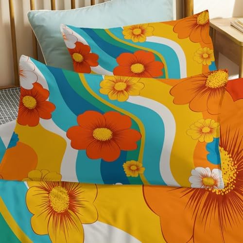California King Duvet Cover Set Dreamy Floral Wavy Line Pattern Soft