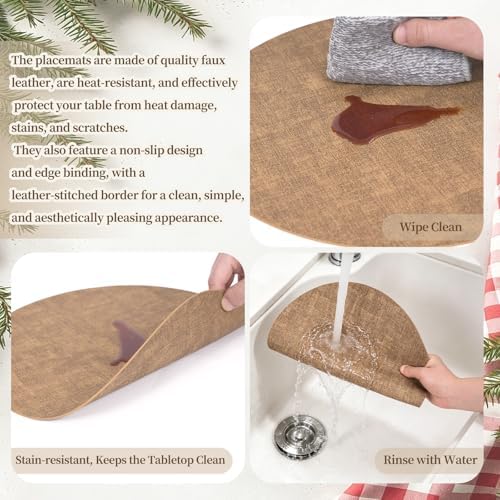 Round Placemats Set of 6, Faux Leather Heat Resistant Table Mats