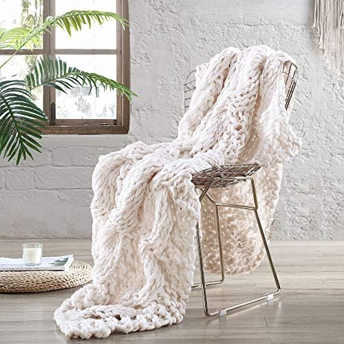 Modern Threads Luxury Reina Chunky Knit Acrylic Bed Sofa Throw, Cream