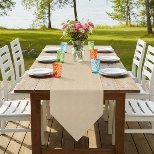 Beige Table Runner 108 inches Long Rustic Farmhouse Minimalist Solid