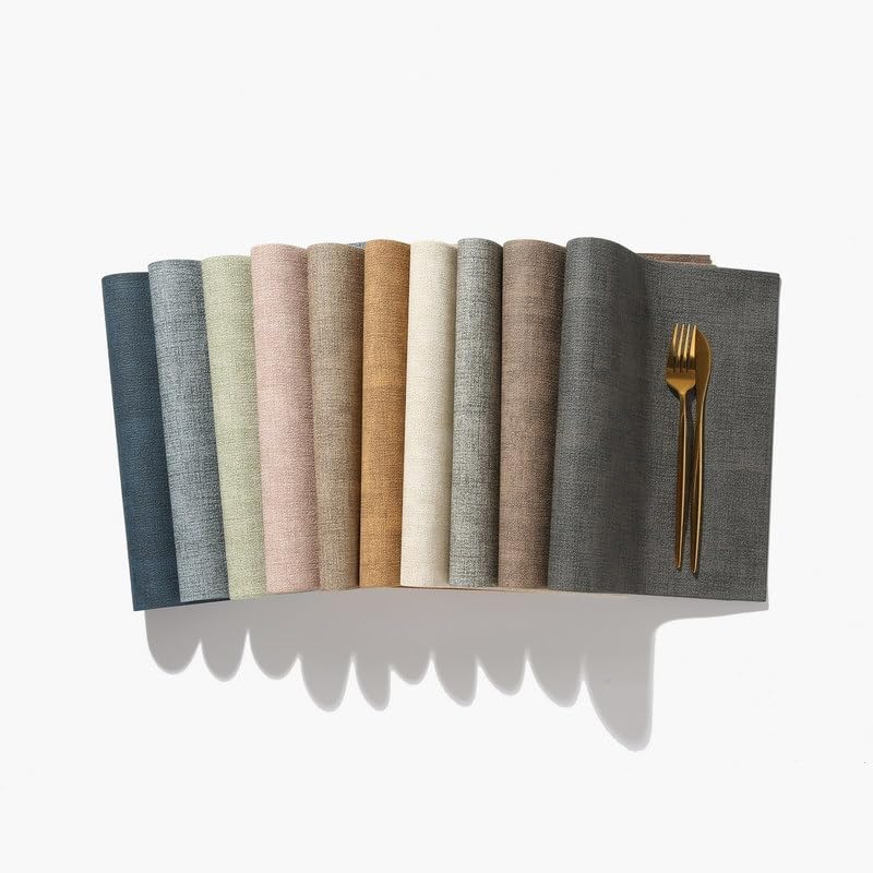Place Mats Set of 4, Light Gray Leather Table Mats, Washable