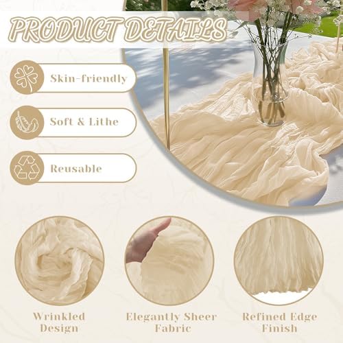 2 Pack Cheesecloth Table Runner, 120 Inch Beige Table Runner for Decor