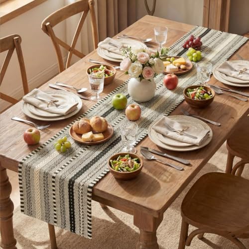 Artoid Mode Black Farmhouse Stripe Braided Table Runner 12x90 Inch