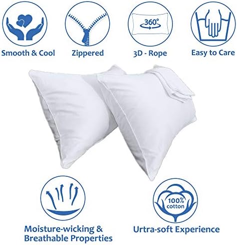 Precoco Queen Pillow Cases Set of 2 | 100% Cotton White Pillowcases