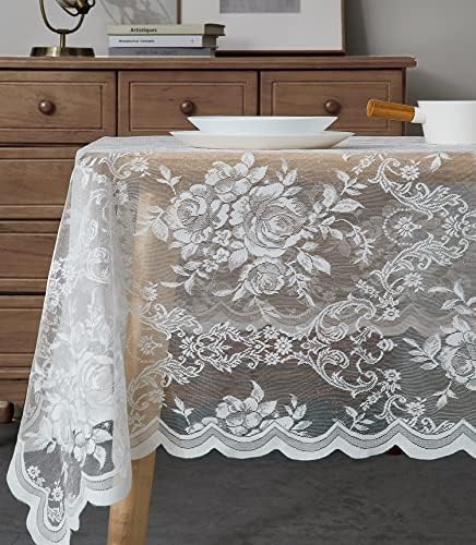 LinenZone 60 x 104 Oblong Ivory Lace Tablecloth.