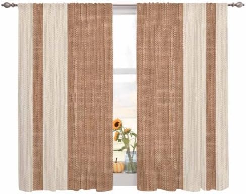 Brown Stripes Sheer Curtains 72 Inches Long, Geometric Modern Vintage