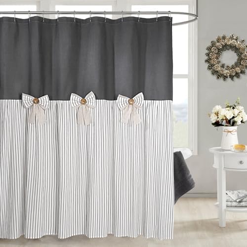 DOSLY IDÉES Farmhouse Grey Shower Curtain,Bowknot,Cotton Woven and