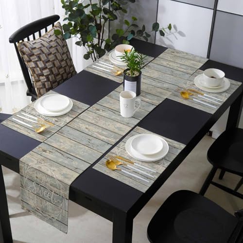 Classic Plank Table Runner and Placemats Set of 4 Traditional