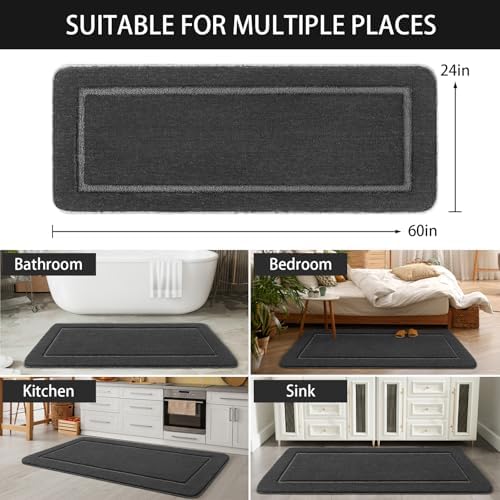 LOCHAS Luminous Non Slip Bathroom Rugs Runner 24 x 60 Inch, Dark Grey