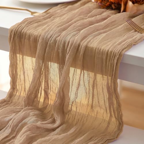 10 Pack Nude Cheesecloth Table Runner 17x108 Inch Boho Semi Sheer