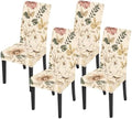 ANNA QUEEN Beige Botanical Floral Dining Chair Covers Set of 4
