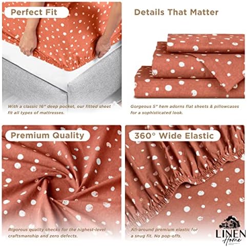 Linen Home Cotton Lyocell Blend Percale Sheet Set Twin, Polka Cedar