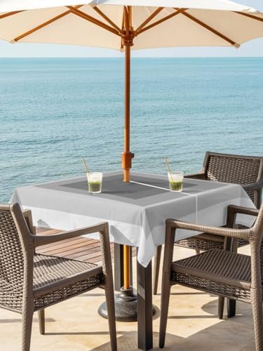 Square 60"x60" Patio Tablecloth with Umbrella Hole, 3D Optical