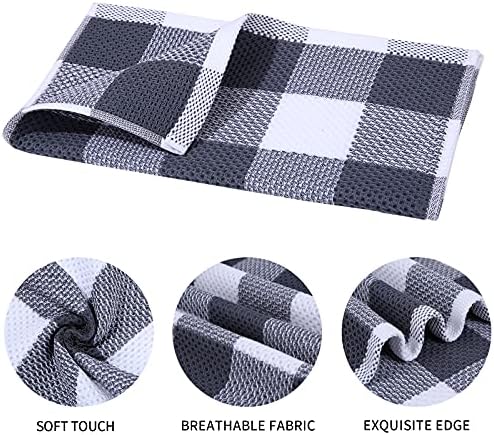 Mordimy Cotton Weave Kitchen Towels, 13"x 28", 4 Pack, White & Dark