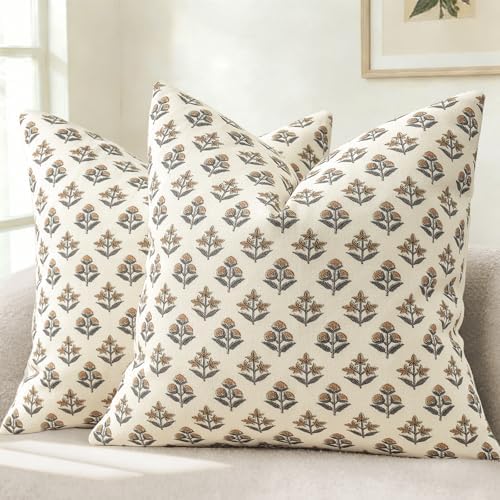 YCOLL Farmhouse Floral Pillow Covers 18x18 Set of 2, Rustic Country