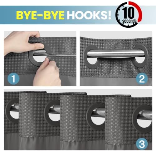 Ringless Waffle Shower Curtain with Snap in Liner Set, 71x74, Dark