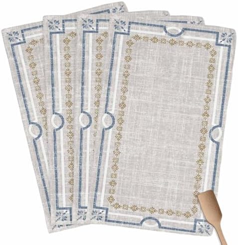 Ivory White Farmhouse Kitchen Towel Linen Texture Geometric Lines