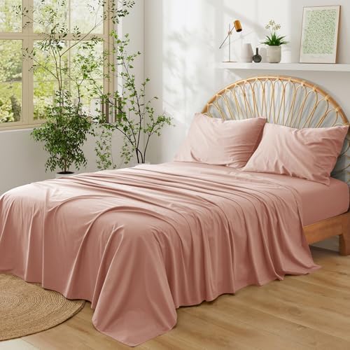 Entisn Pure Cotton Sheets Twin 3-Pc Set, 400TC, 16" Pocket, Dusty Pink