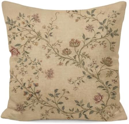 Neutral Vintage Floral Pillow Cover 18x18, Farmhouse Chinoiserie