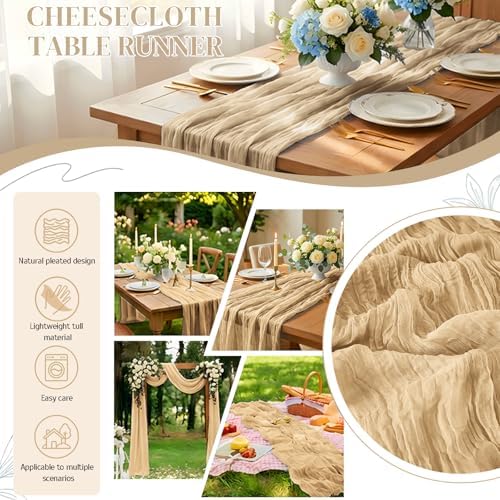 15Pack Beige Table Runner 17x108inch Cheesecloth Table Runner