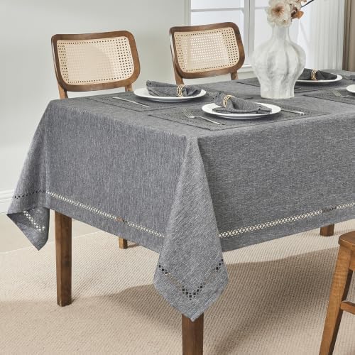 Gray 60x120 Rectangle Polyester Linen Farmhouse Tablecloth