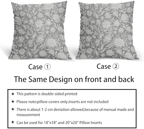 Gray Vintage Floral Pillow Covers 18x18 Inch Set of 2 Neutral Flower