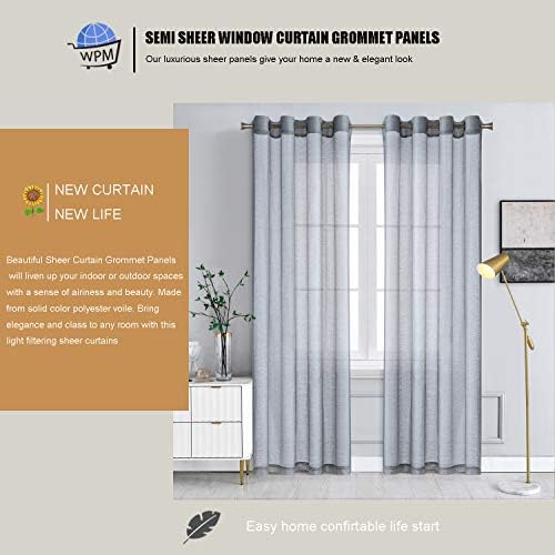 WPM Grey Sheer Window Curtain Panels for Bedroom, Kitchen, Kids Room